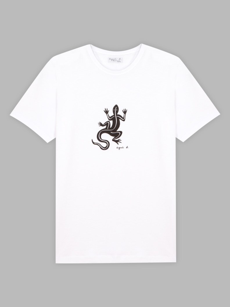 agnes b MEN WHITE SHORT SLEEVES LIZARD T-SHIRT