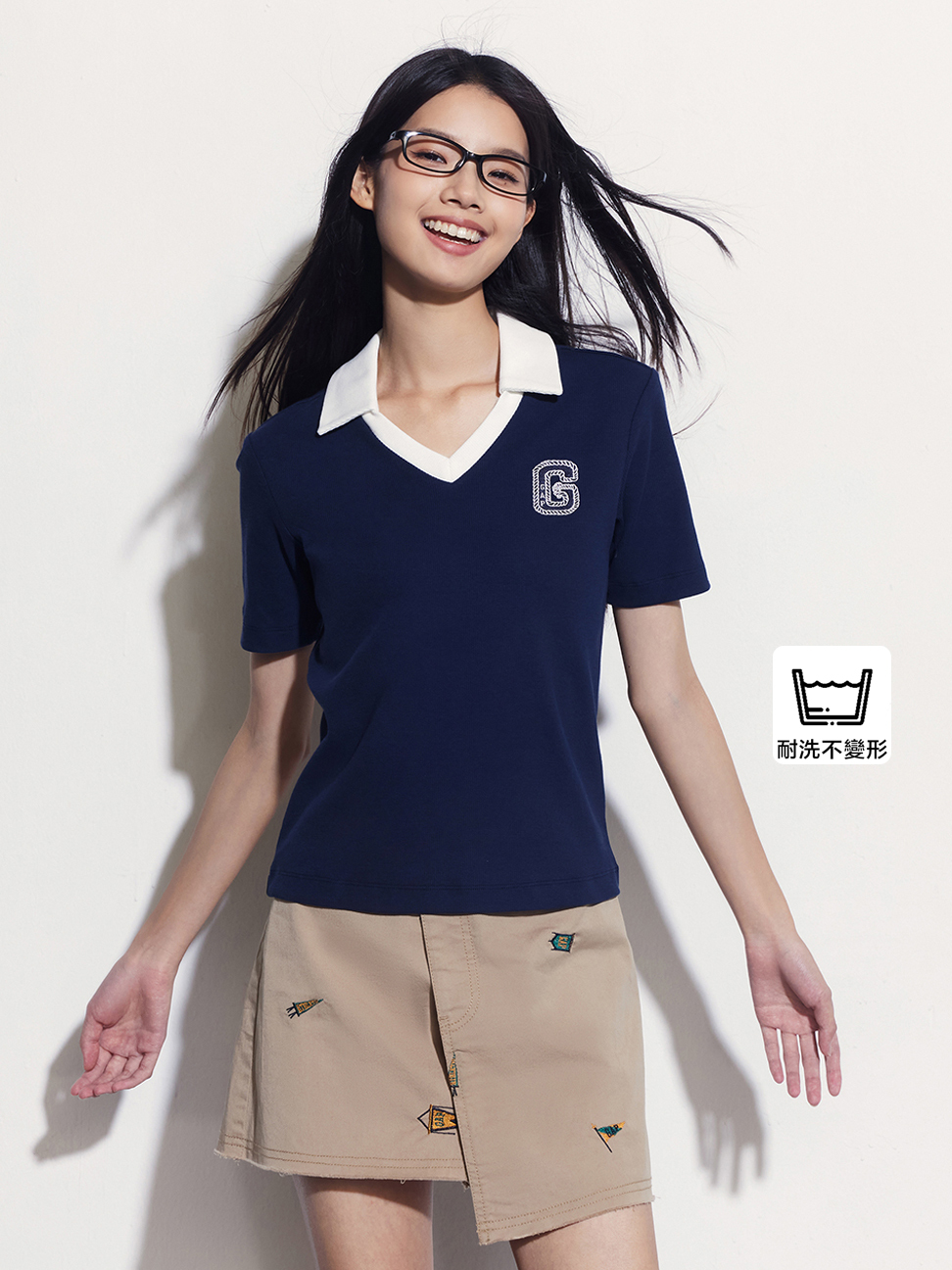 女裝|Logo短袖POLO衫 女友T系列-海軍藍