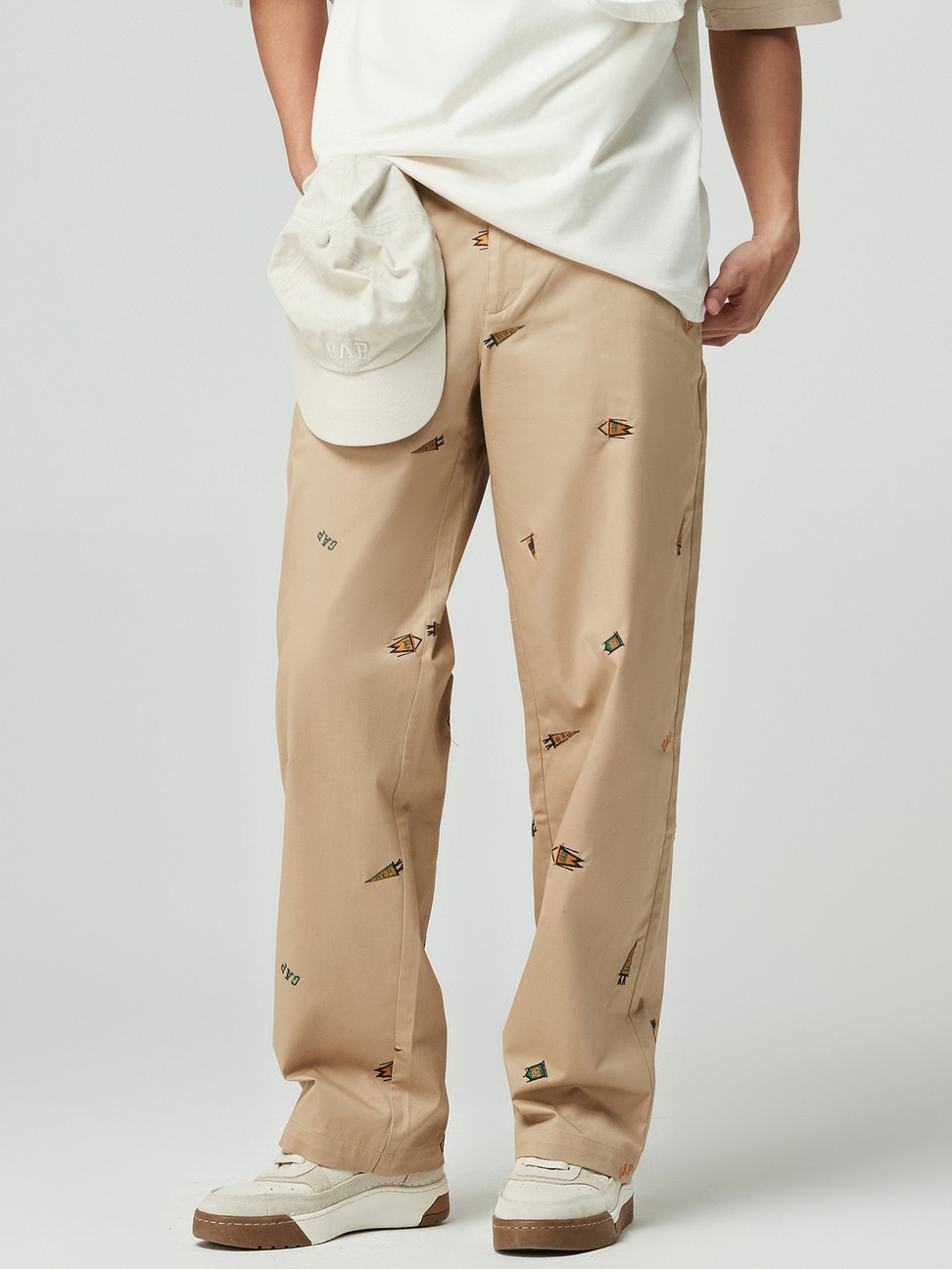 男裝|Logo直筒卡其褲-卡其色