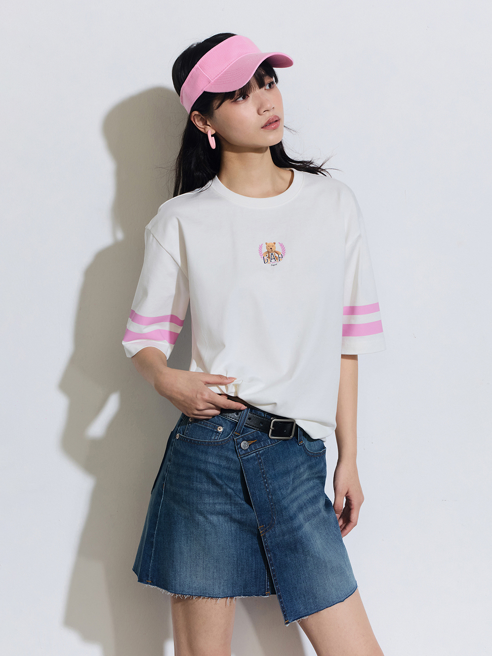 女裝|Logo純棉小熊印花圓領短袖T恤-白色