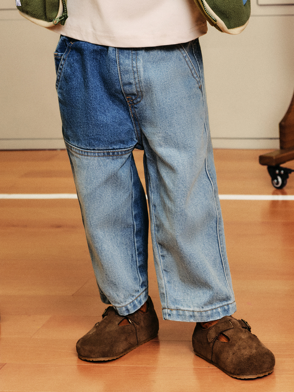 兒童裝|純棉鬆緊牛仔褲(1-14歲)-淺色水洗