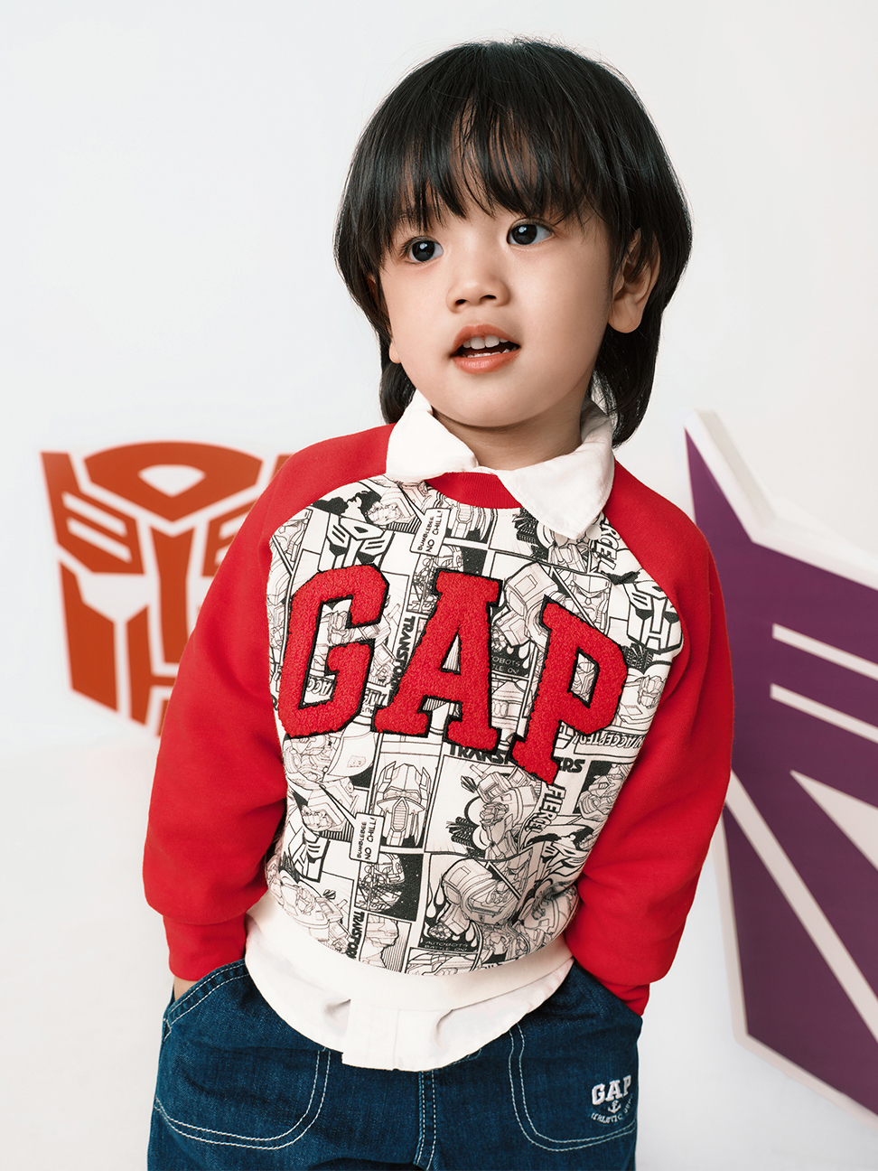 男童裝|Gap x TRANSFORMERS變形金剛聯名 Logo刺繡印花刷毛圓領大學T(1-14歲)-紅色