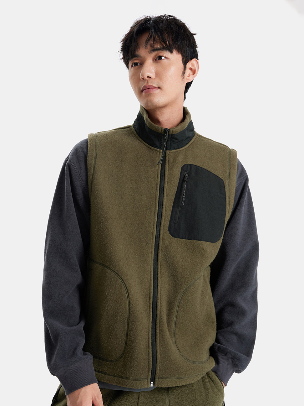 男裝|立領背心外套-軍綠色