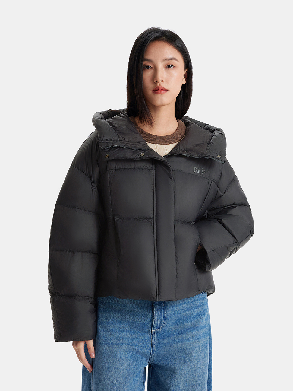 女裝|Logo連帽羽絨外套-黑色