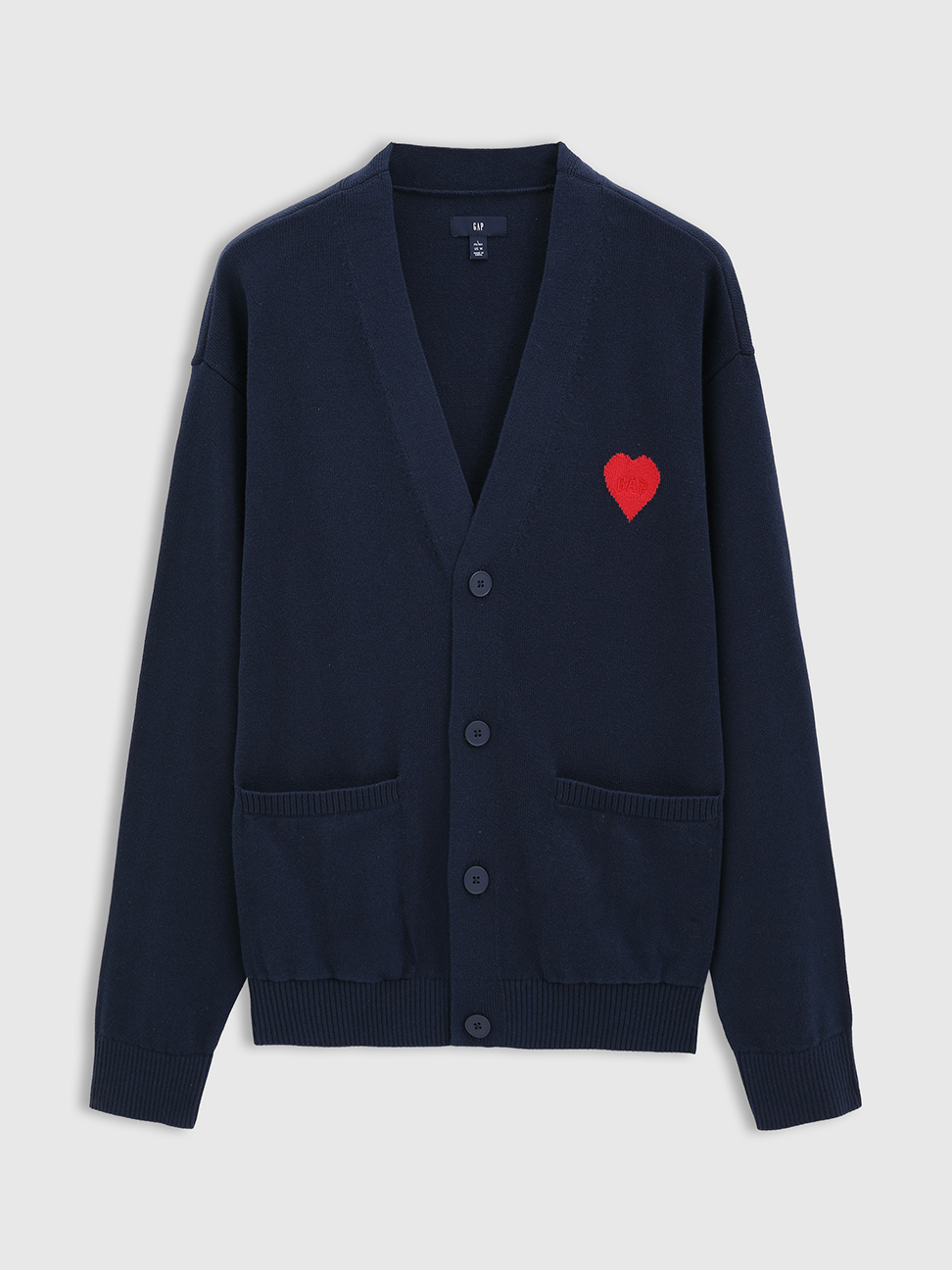 男女同款|Logo純棉刺繡V領針織外套-海軍藍