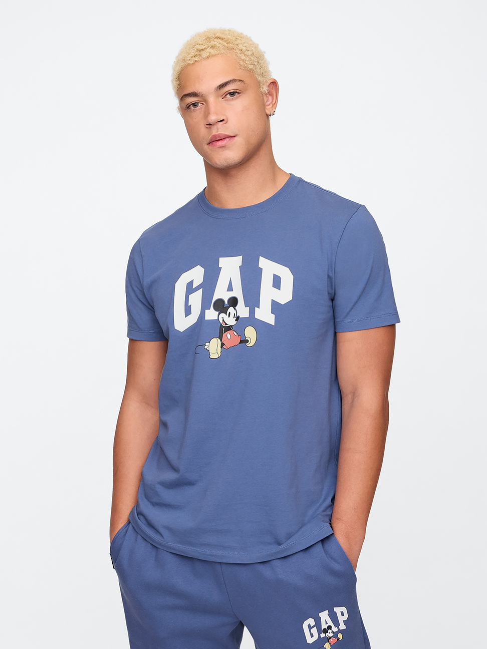 男裝|Gap x Disney迪士尼聯名 Logo純棉印花圓領短袖T恤-藍色