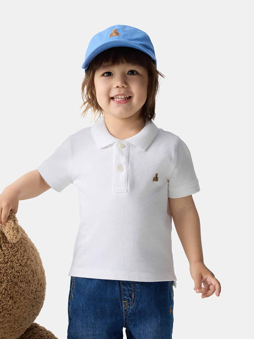 男幼童裝|純棉小熊刺繡短袖POLO衫-白色