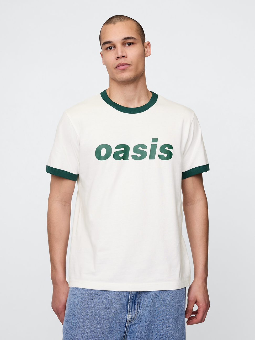 男裝|Gap x Oasis聯名 純棉印花圓領短袖T恤-白色
