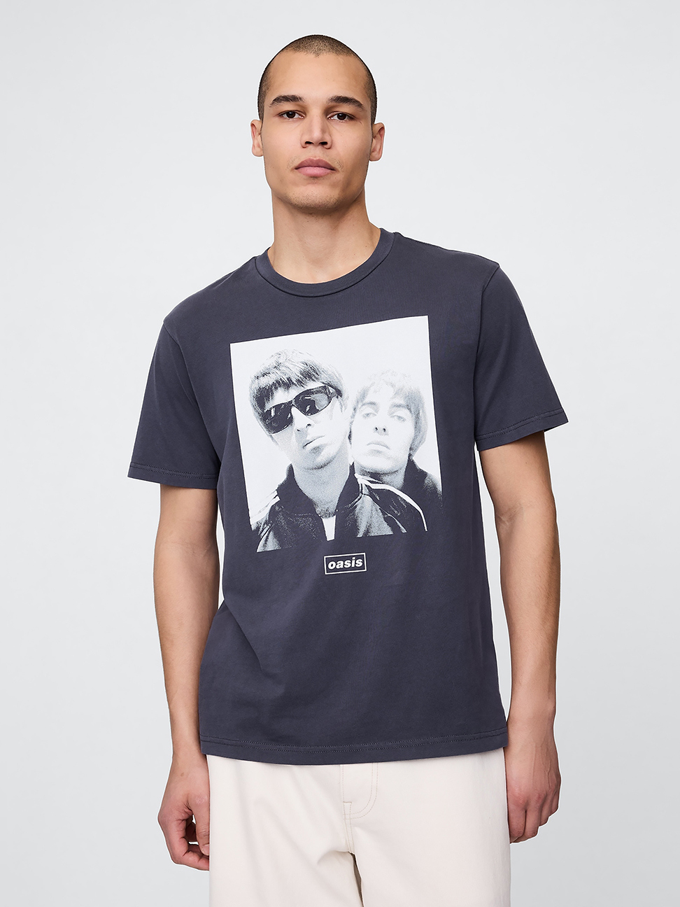男裝|Gap x Oasis聯名 純棉印花圓領短袖T恤-海軍藍