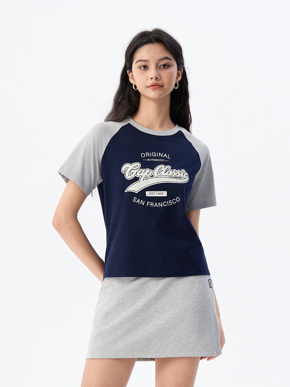 女裝|Logo純棉印花圓領短袖T恤-海軍藍