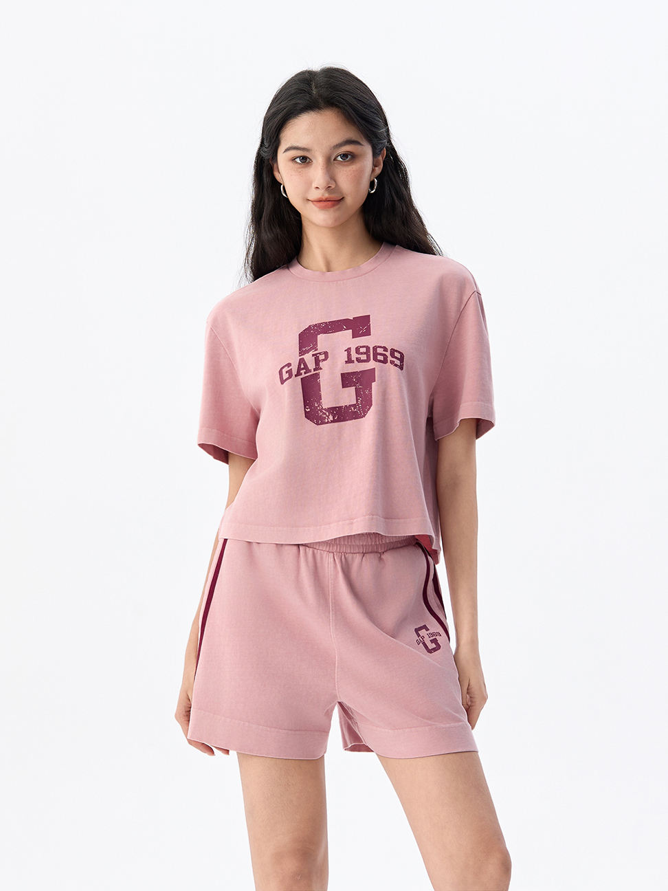 女裝|Logo純棉印花圓領短袖T恤-粉色