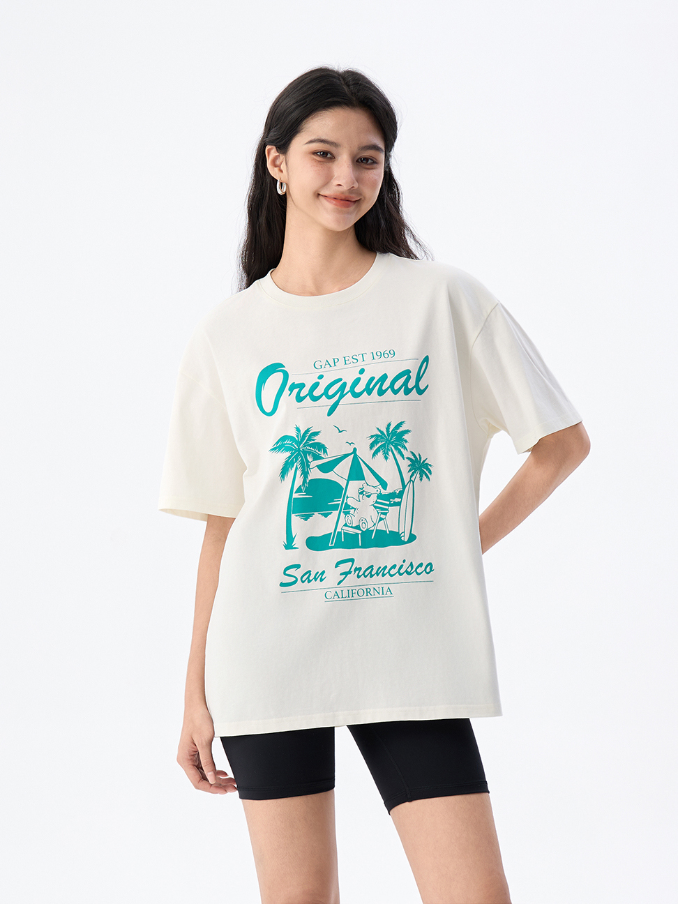 女裝|Logo純棉印花圓領短袖T恤-奶白色