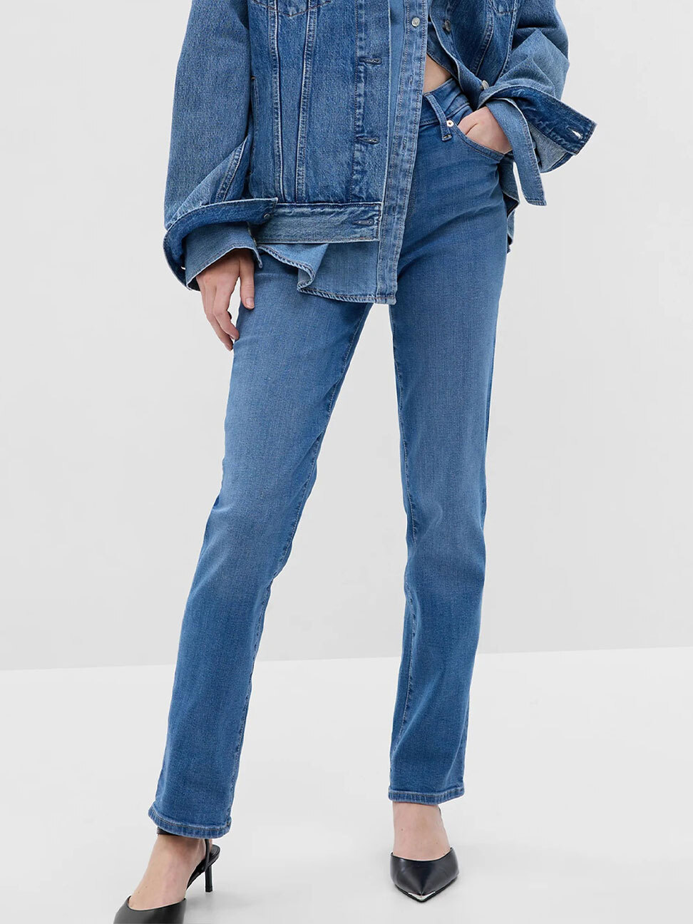 女裝|直筒牛仔褲-中度水洗