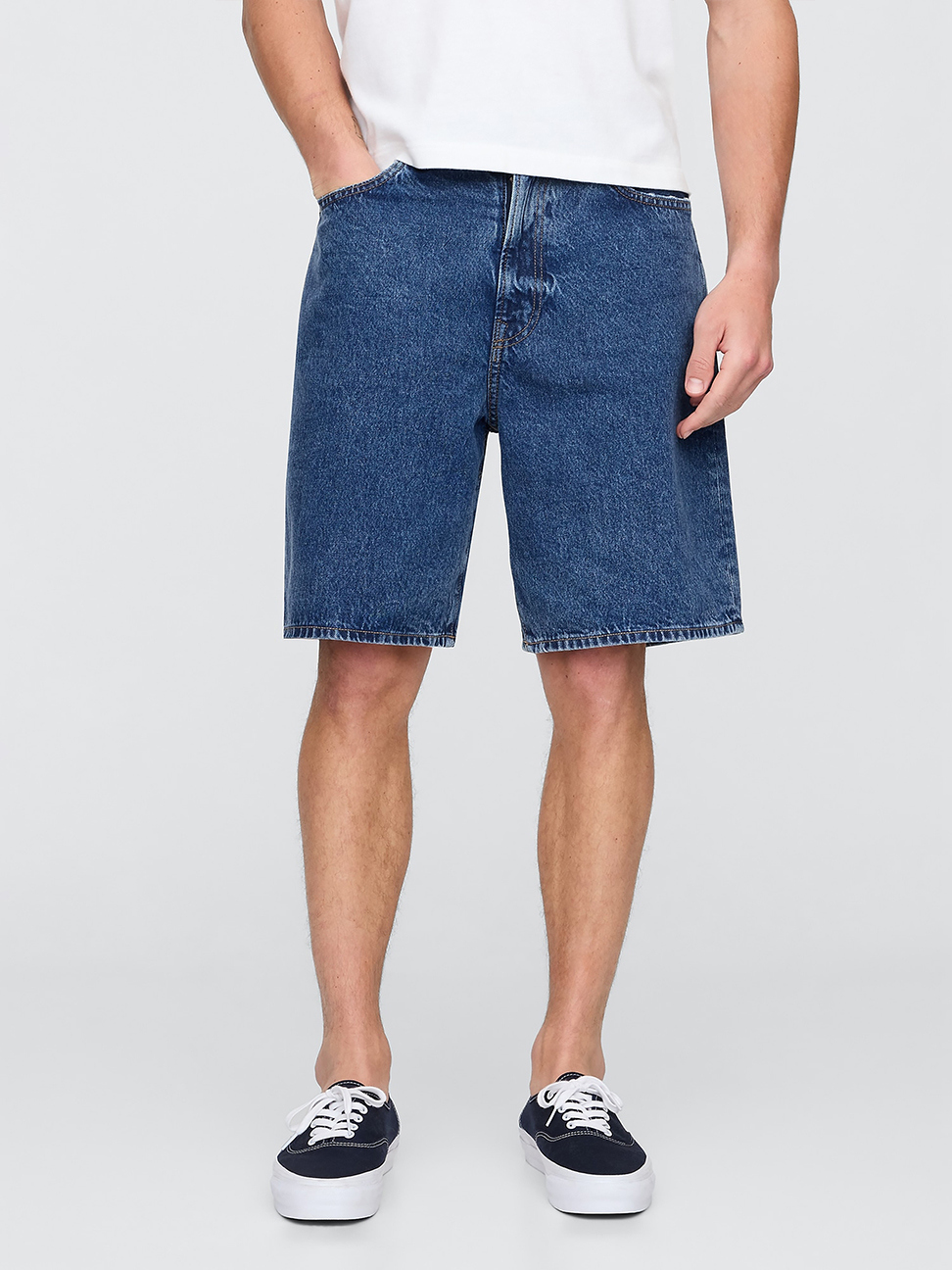 男裝|牛仔短褲-深色水洗