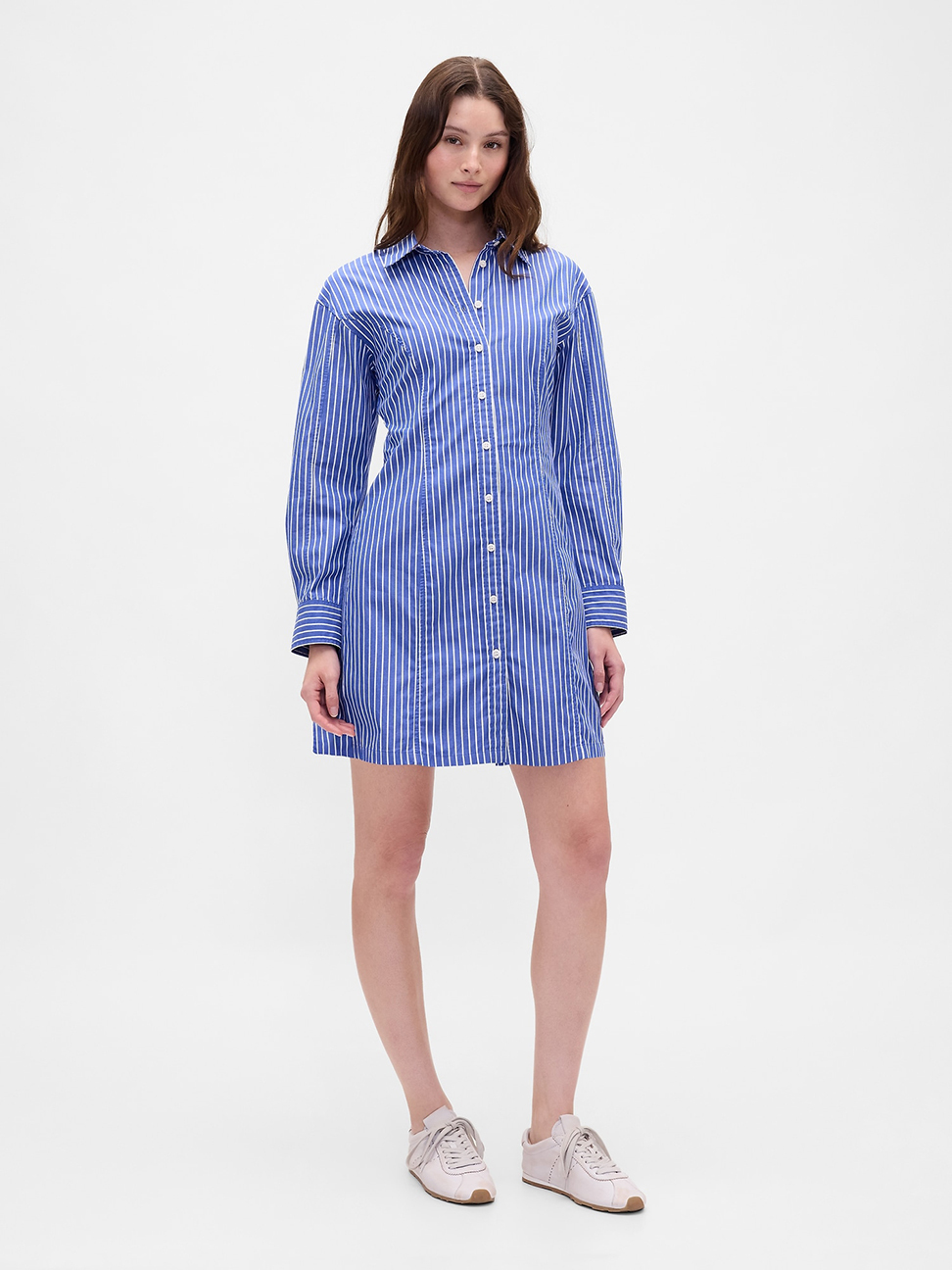 女裝|翻領長袖洋裝-藍色