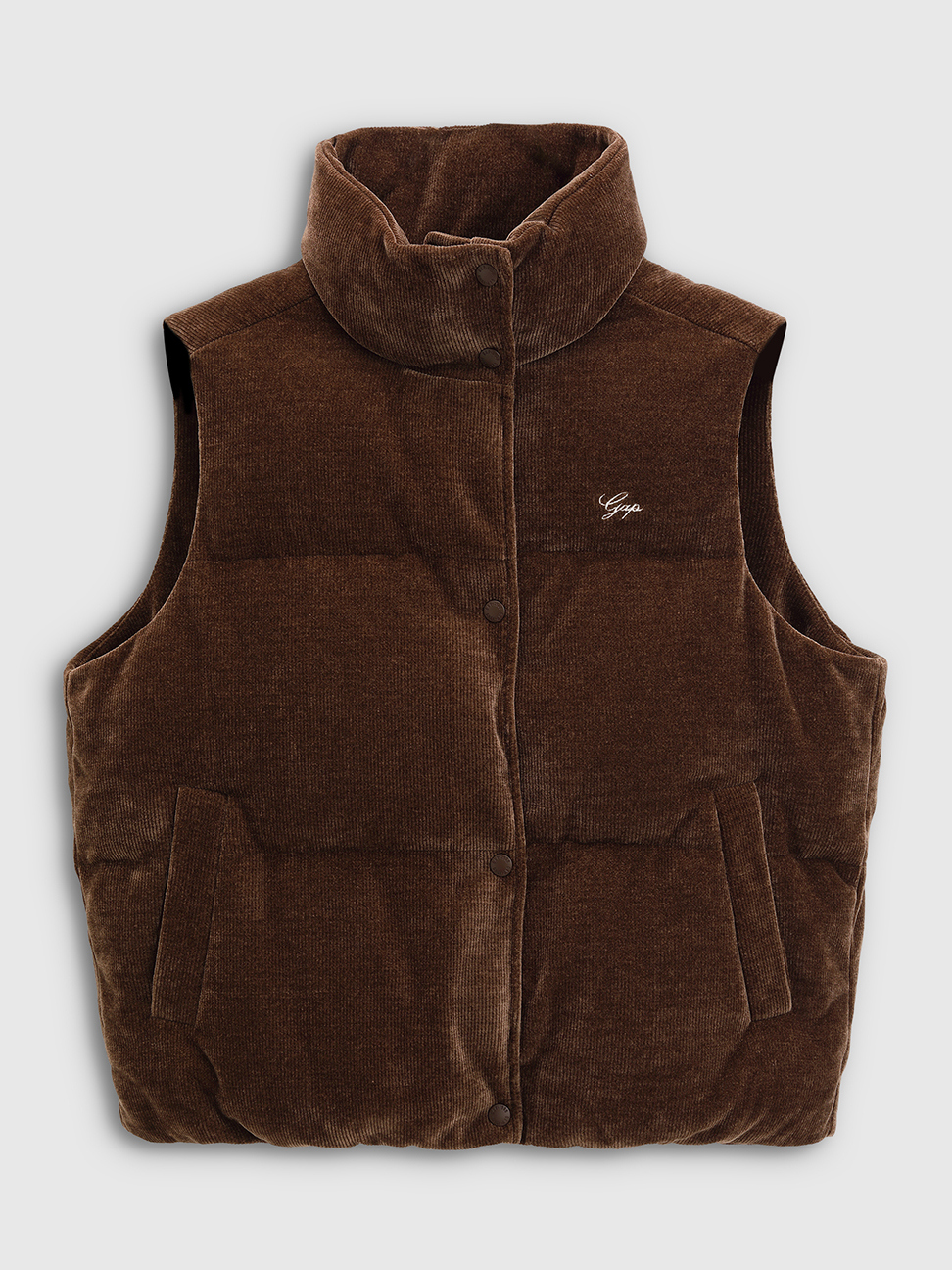 女裝|Logo刺繡立領羽絨背心外套-棕色