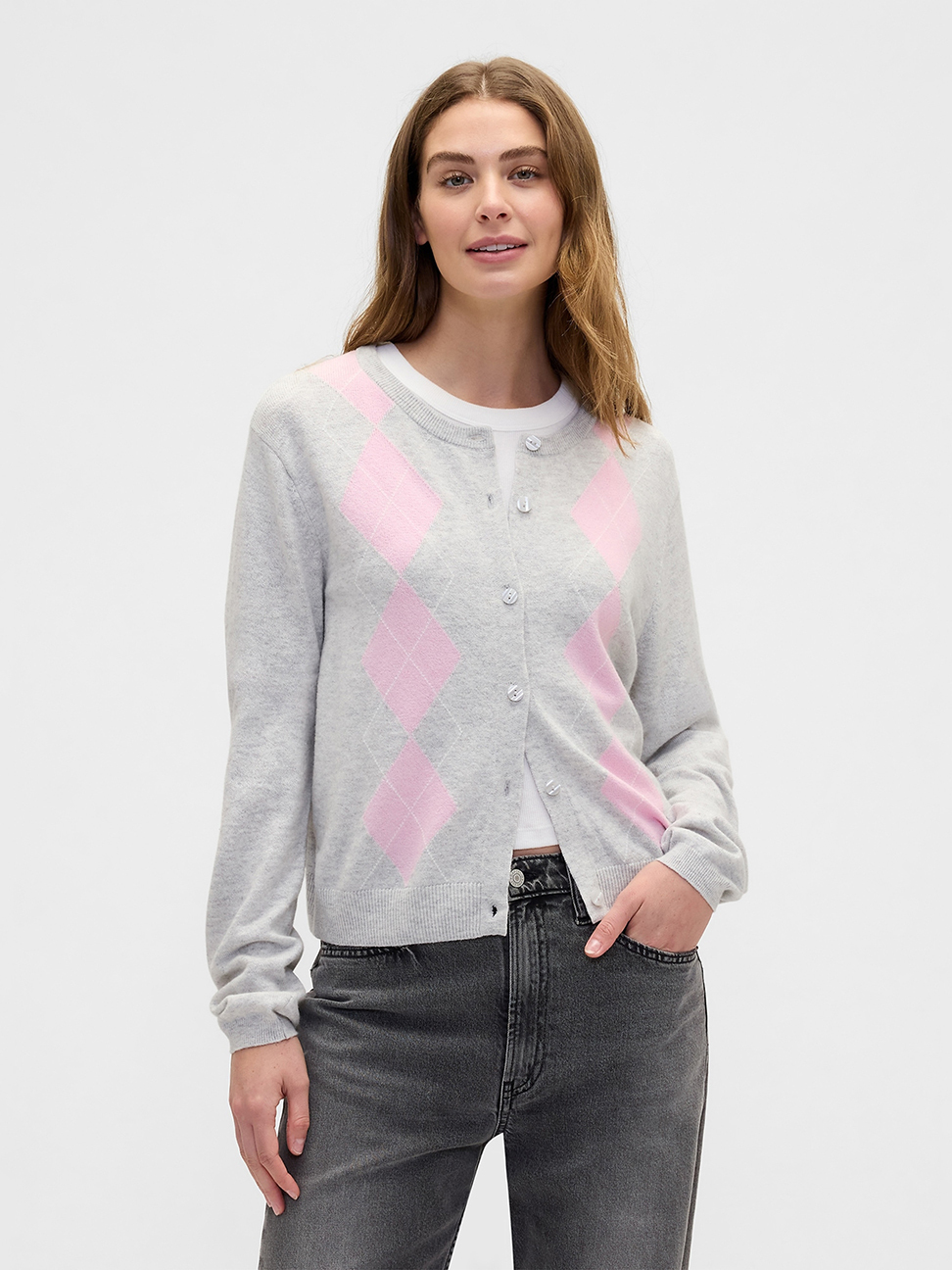 女裝|圓領針織外套 CashSoft系列-淺灰色