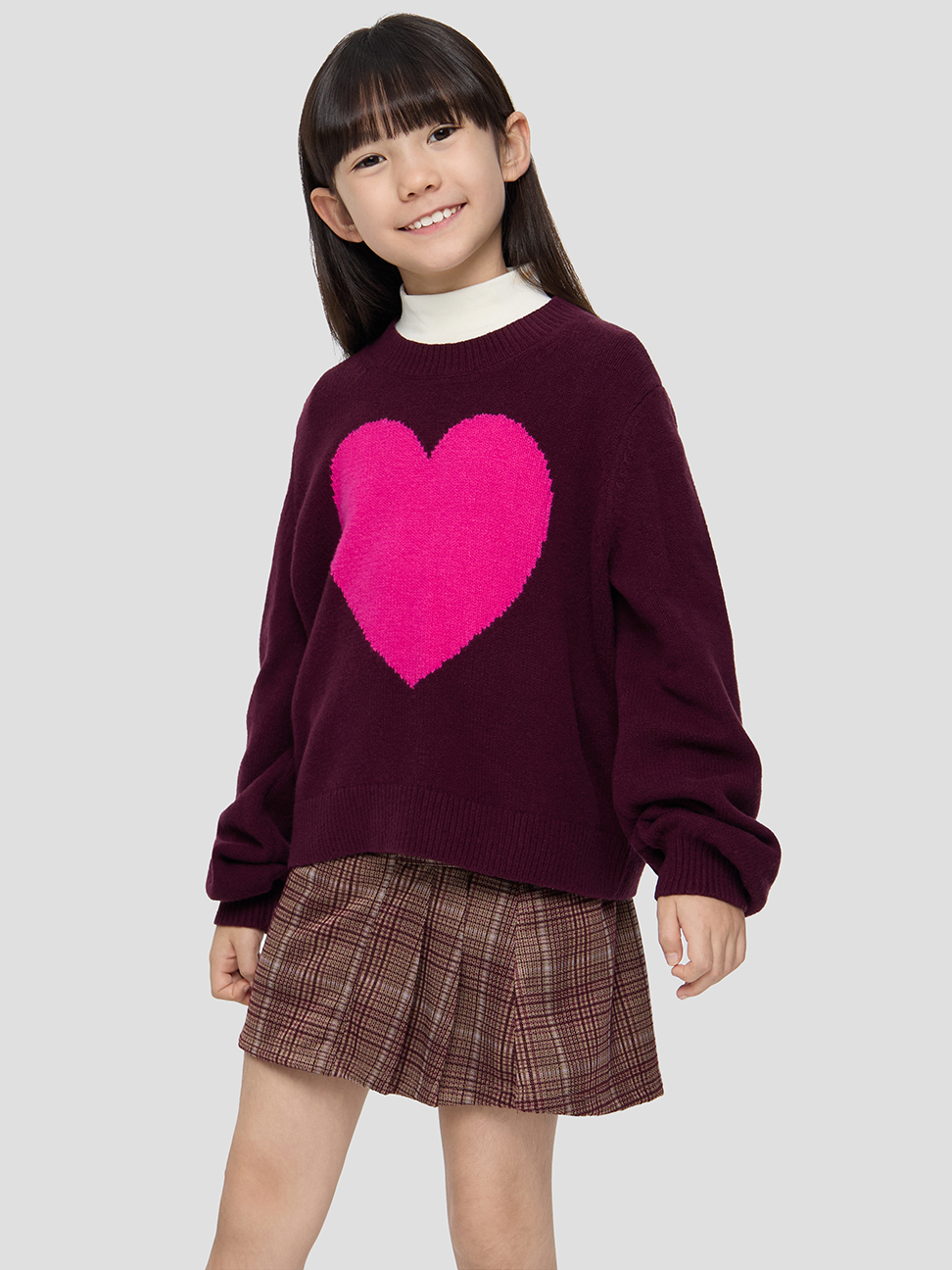 女童裝|圓領長袖針織衫 CashSoft系列-暗紅色