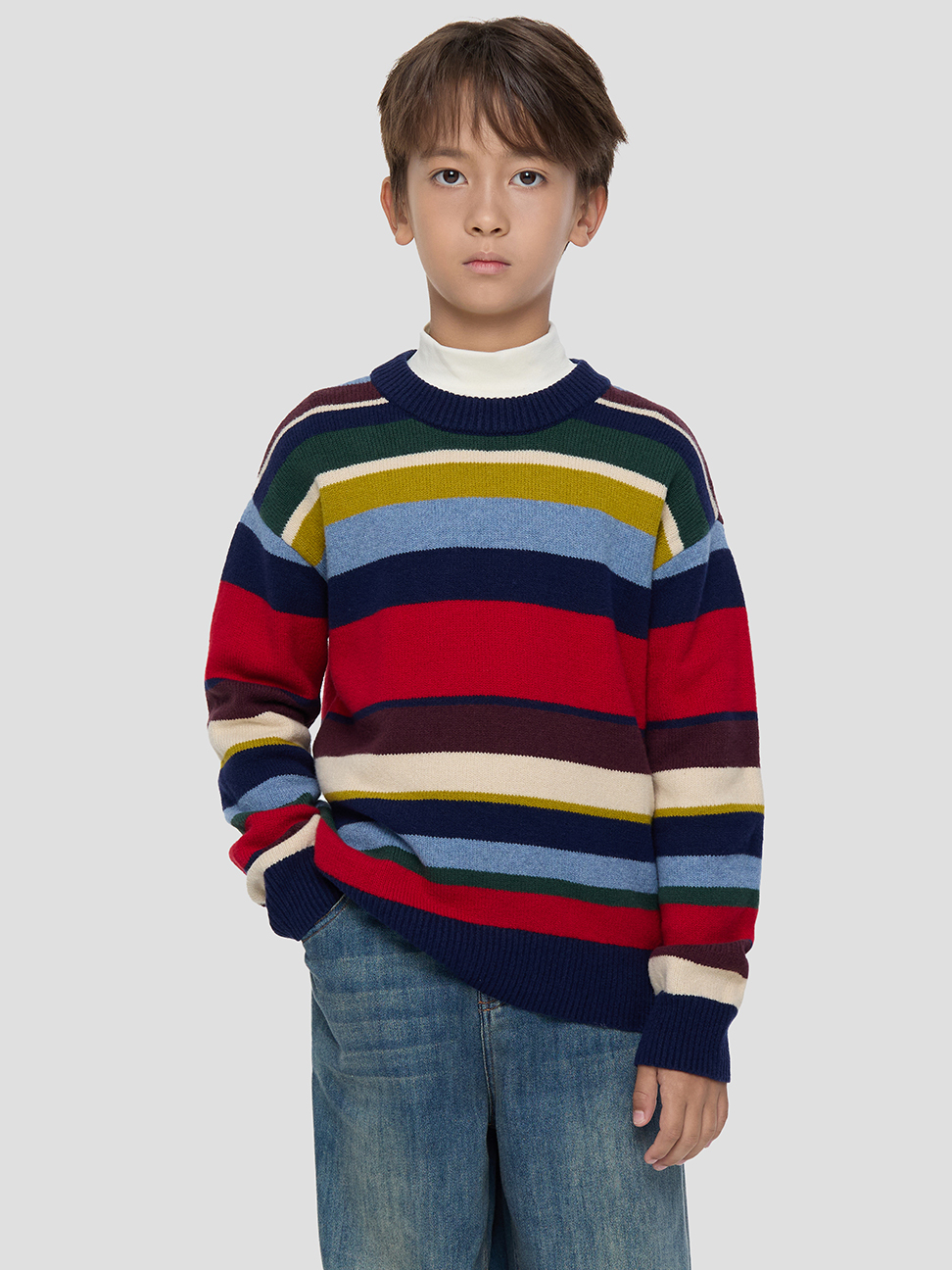 男童裝|圓領長袖針織衫 CashSoft系列-彩色條紋