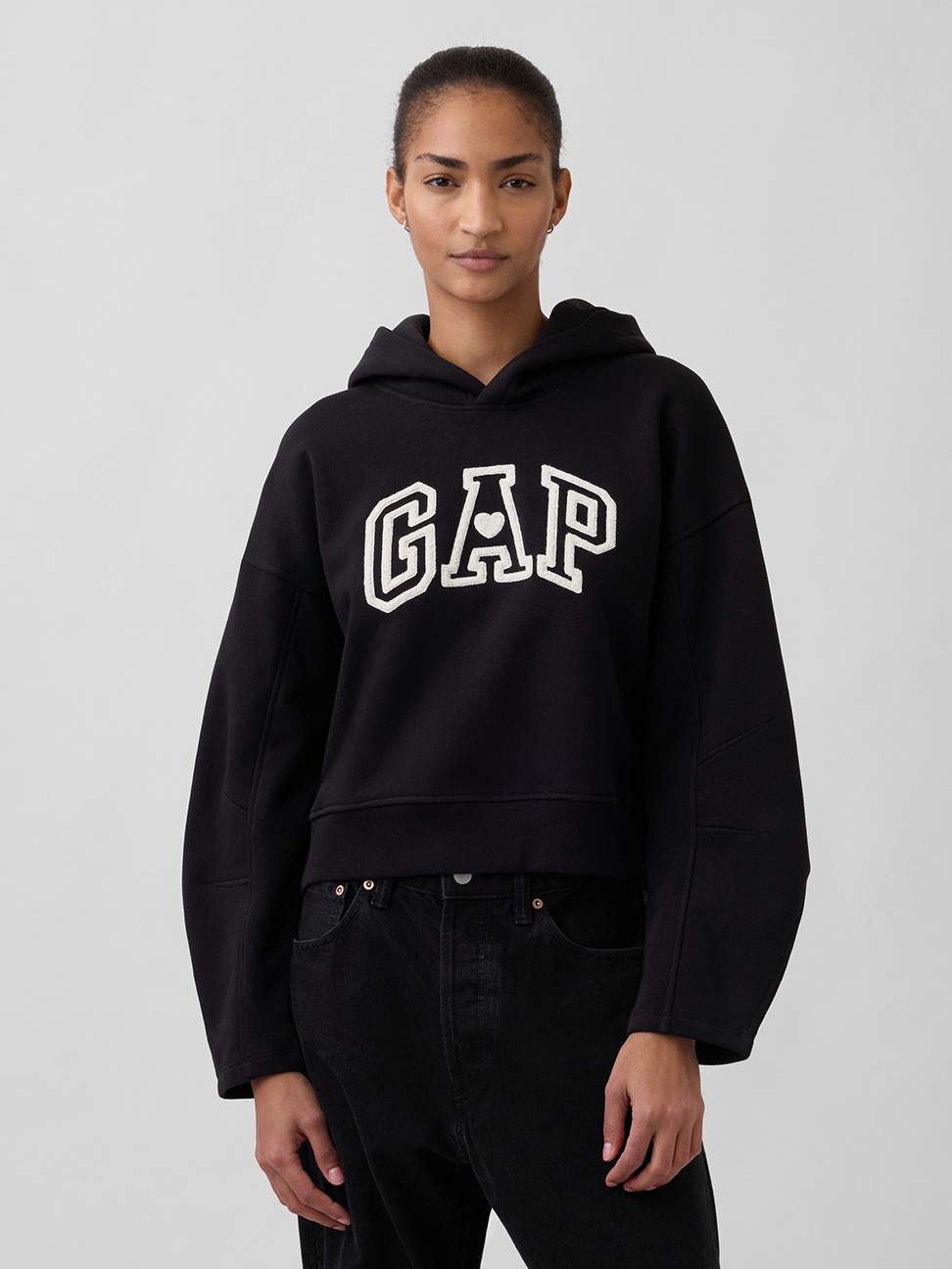 女裝|Logo刺繡帽T-黑色