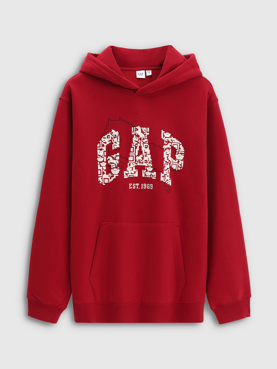 男女同款|馬年限定 Logo刺繡/印花刷毛帽T-紅色