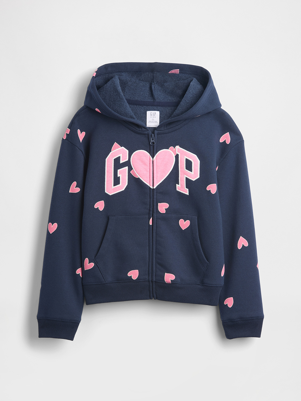 女童裝|Logo刺繡印花刷毛連帽外套-深藍色