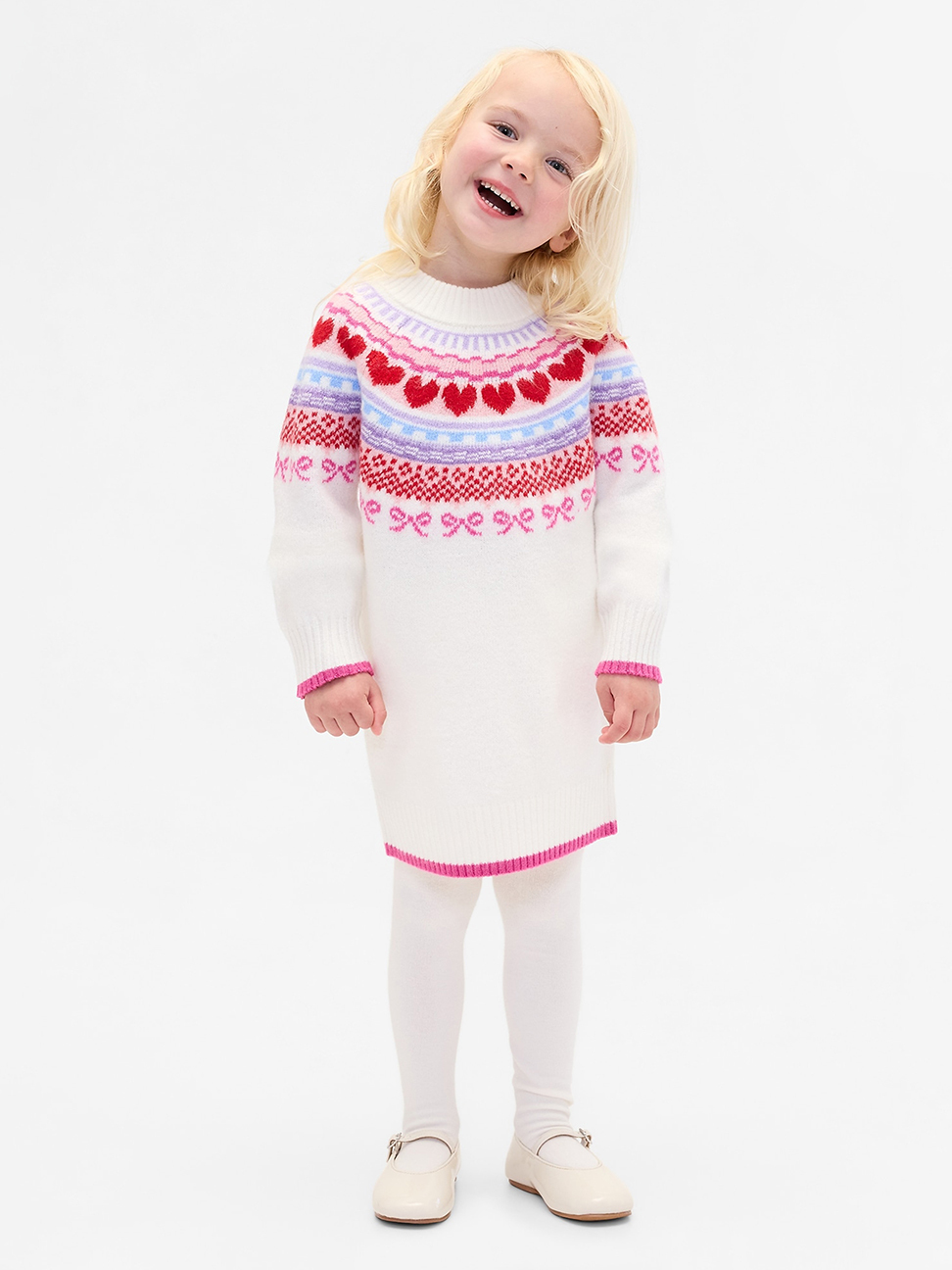 女幼童裝|圓領長袖針織洋裝-象牙白