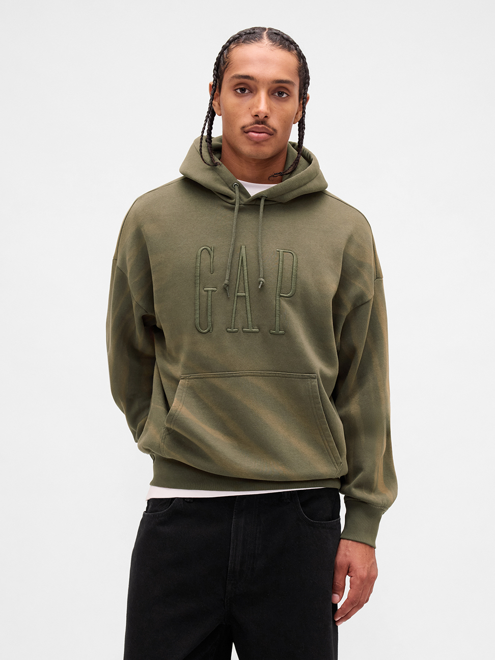 男裝|Logo刺繡帽T-軍綠色