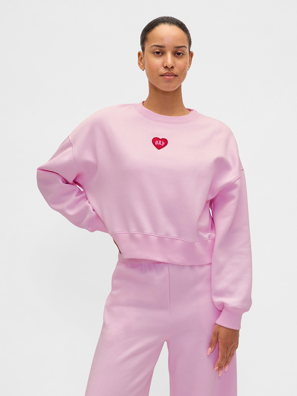 女裝|Logo刺繡圓領大學T-粉色