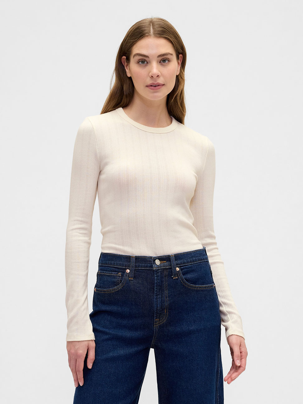 女裝|圓領長袖針織衫-象牙白