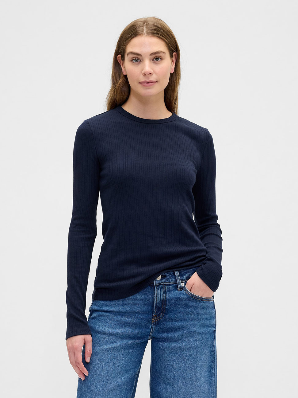 女裝|圓領長袖針織衫-海軍藍