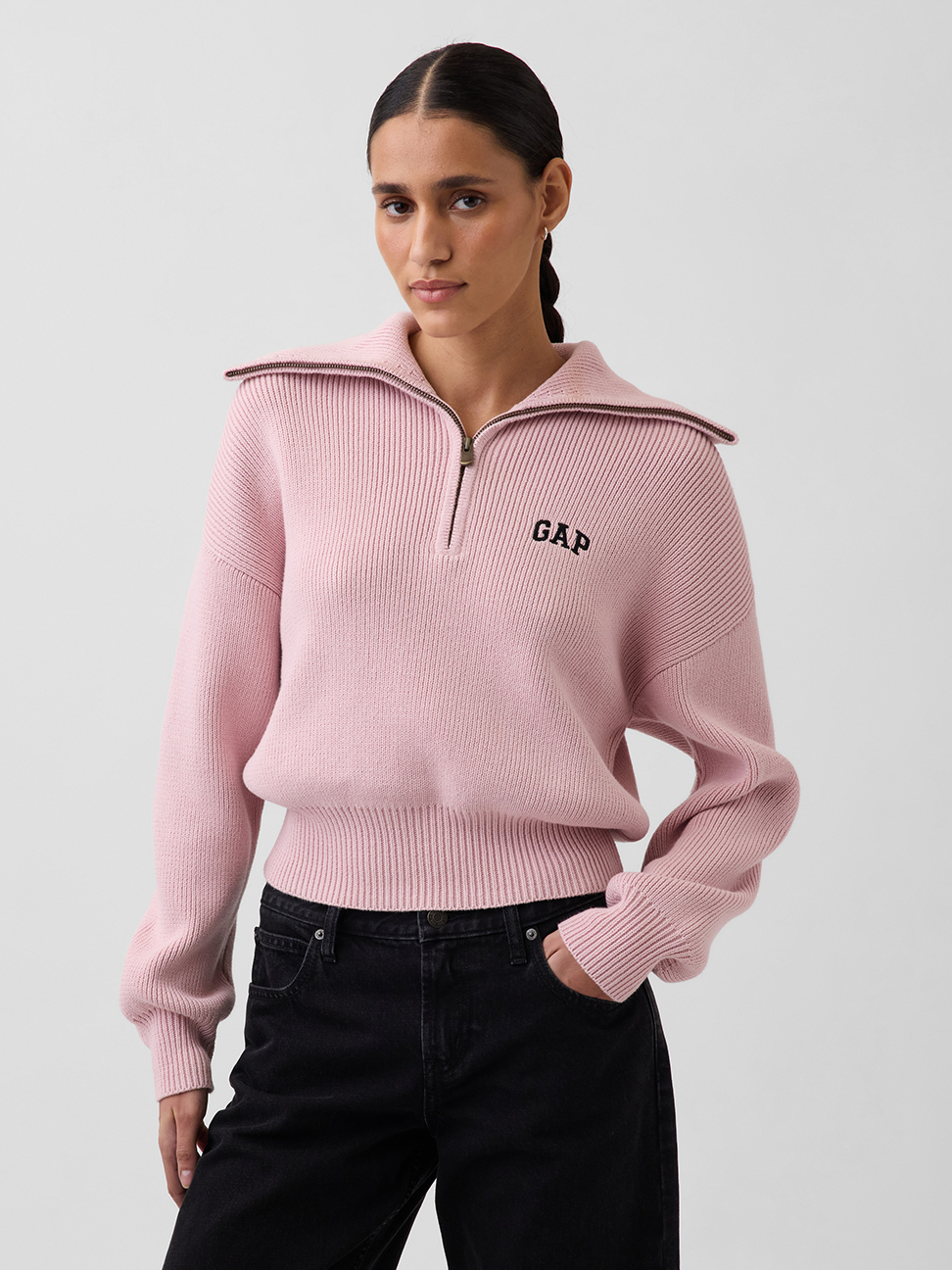 寬鬆Gap Logo 半拉鍊短版套頭線衫