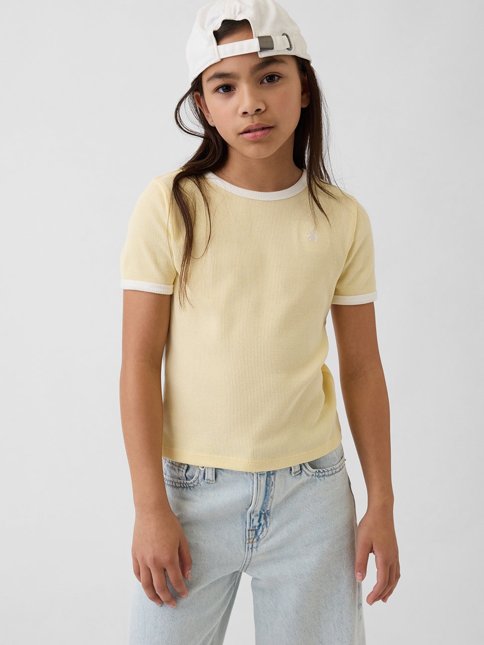 兒童短版羅紋布萊納小熊滾邊T恤