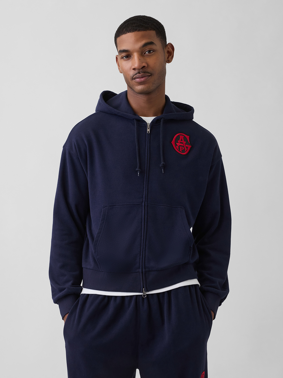 VintageSoft毛圈布寬版Gap Logo 拉鍊連帽運動衫