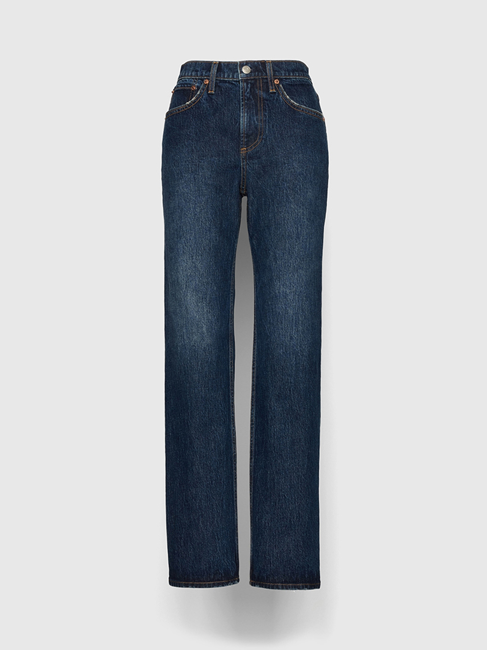 中腰寬鬆直筒牛仔褲