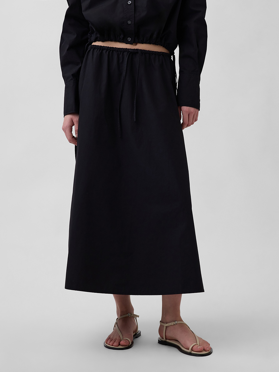 府綢輕鬆穿著感拖地長裙