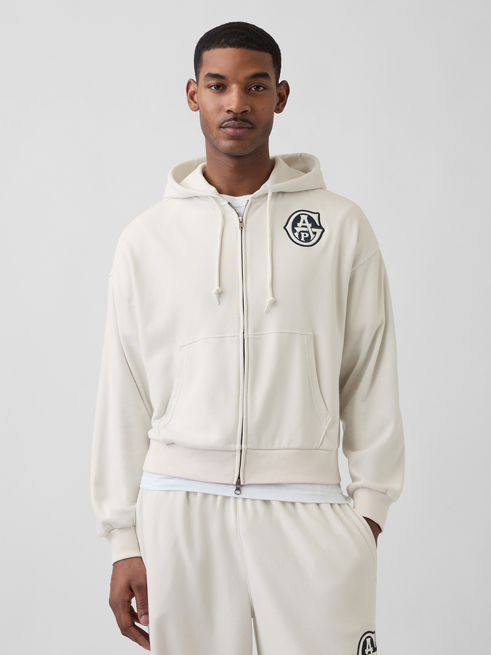 VintageSoft毛圈布寬版Gap Logo 拉鍊連帽運動衫