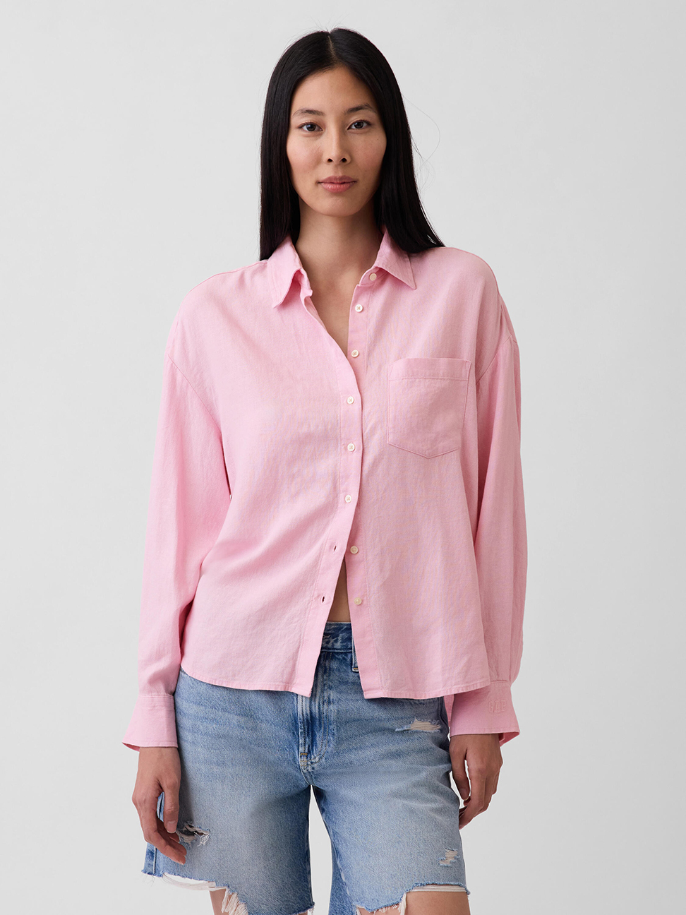 寬版亞麻混紡襯衫