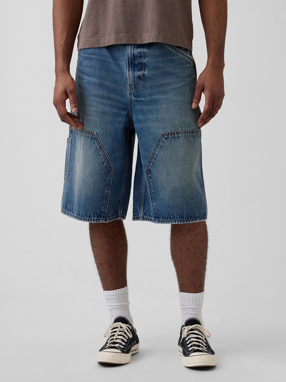 超寬鬆牛仔工裝短褲