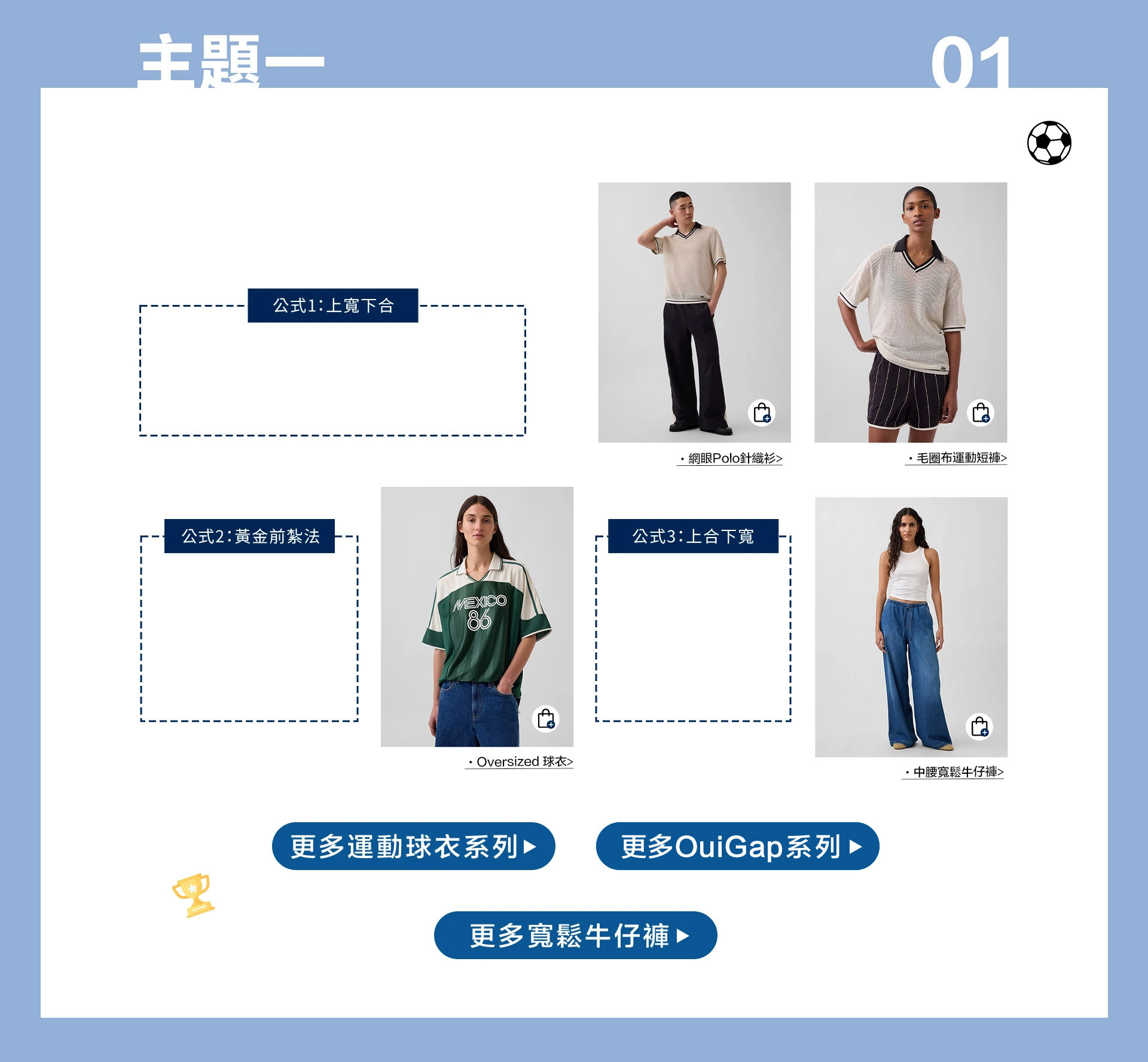 夏日穿搭,GAP復古球衣,Blokecore,Ouigi 限量聯名系列,親子裝商品,FIFA WORLD CUP™系列,夏季短褲,夏季襯衫,運動球衣系列