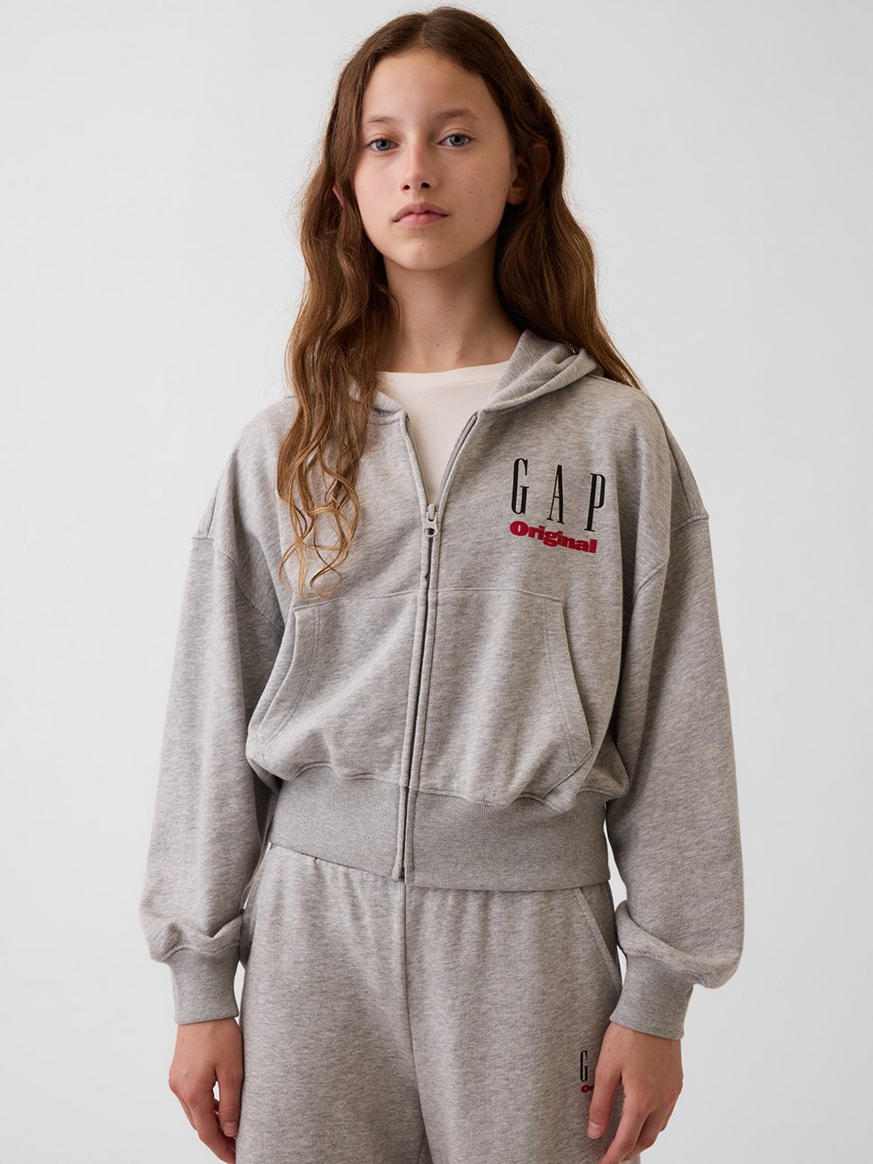兒童VintageSoft毛圈布寬版Gap Logo拉鍊連帽外套