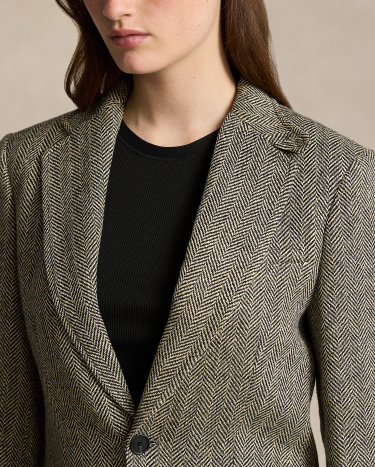 Herringbone Linen-Blend Blazer in Black | Ralph Lauren® HK