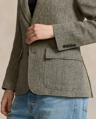 Herringbone Linen-Blend Blazer in Black | Ralph Lauren® HK