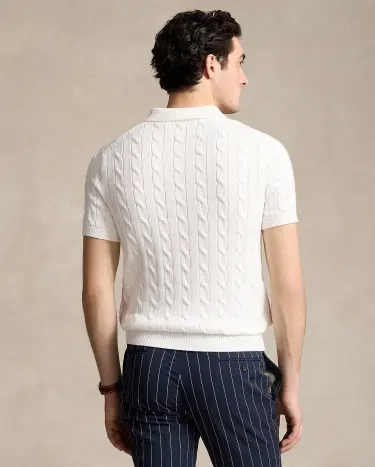 に*様 H COTTON NYLON CORD POLO COLLAER KNI Cable-Knit Cotton Polo-Collar Sweater