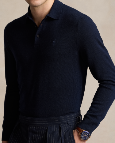 Washable Wool Polo-Collar Sweater in Blue | Ralph Lauren® HK