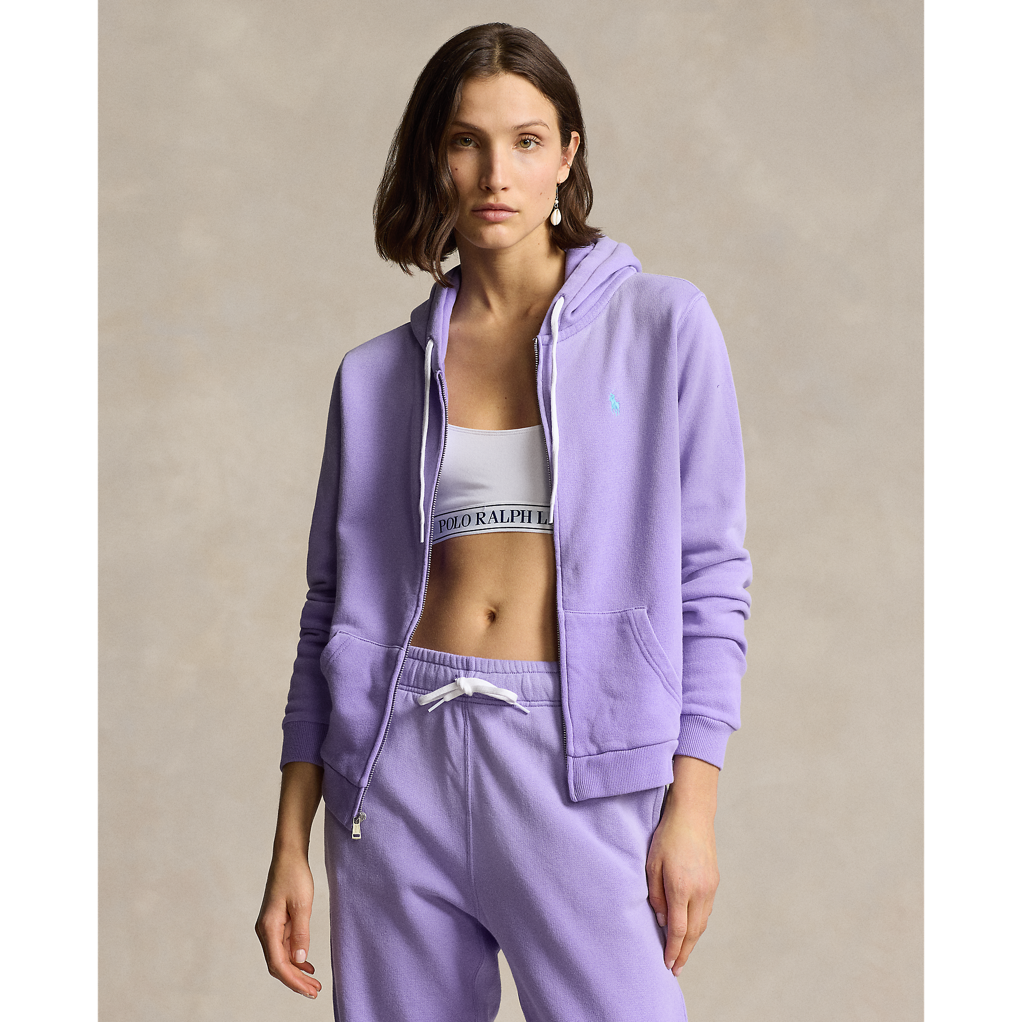 Cotton Fleece Full-Zip Hoodie in Purple | Ralph Lauren® HK