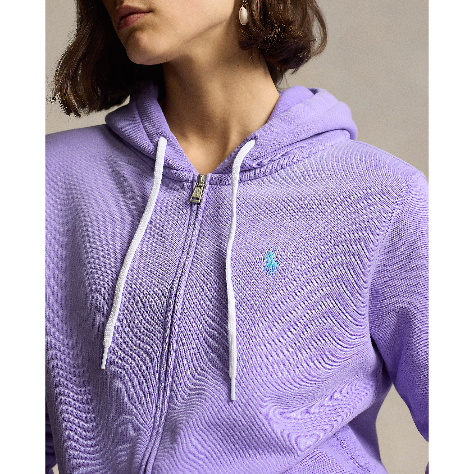 Cotton Fleece Full-Zip Hoodie in Purple | Ralph Lauren® HK