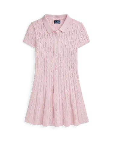 Cable-Knit Cotton Polo Sweater Dress in Pink | Ralph Lauren® HK