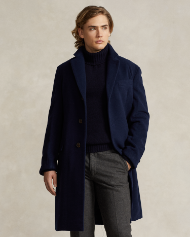 Wool Blend Twill Topcoat in Navy Ralph Lauren HK