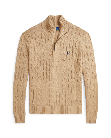 ★★POLO RALPH LAUREN★★ Our full zip sweater brown MNPOSWE Cable-Knit Cotton Full-Zip Sweater in Brown | Ralph Lauren® HK